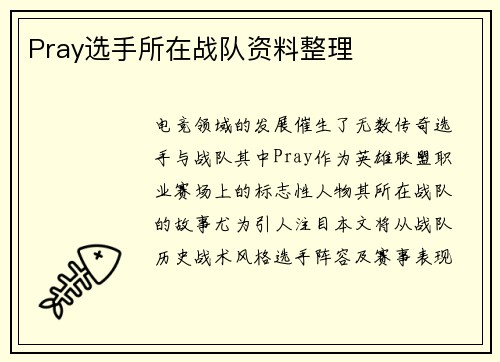 Pray选手所在战队资料整理
